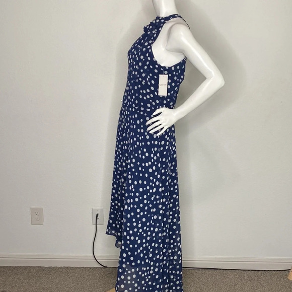 Tahari NEW Navy Blue & White Polka Dot Hi-Lo Midi Dress Size 14 - Picture 7 of 13